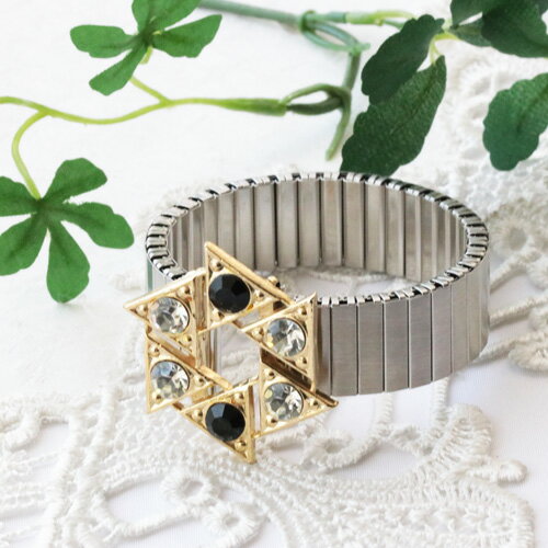 ガラス　フリーサイズ　メッキ　ジャバラブレスレット