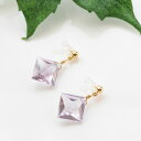 ローズアメシスト 約14×14×7mm スクエアカット ノンホールピアス イヤリング シリコン