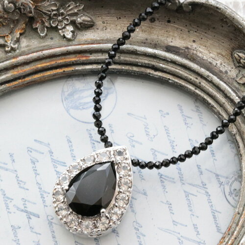 【特別奉仕品】 オニキス ドロップ ブラックスピネル キュービック ペンダントネックレス ハートモチーフ 約41cm(金具込)+5cmアジャスター 真鍮金具 真...