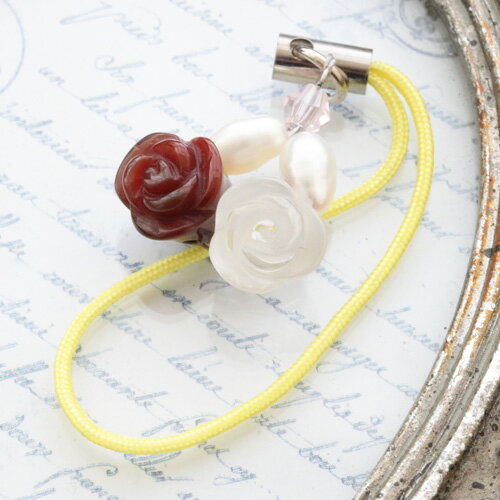 赤メノー水晶バラ彫り淡水真珠ナチュ...