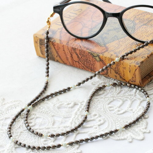 淡水真珠処理 翡翠 メガネチェーン マスクチェーン ネックレス 約76cm（金具込） 真鍮