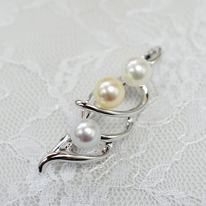 あこや真珠 ナチュラルカラー3珠付きデザインブローチ兼用ペンダントあこや真珠：約7.5mm大きさ：約46×15.8mm金具：シルバー925