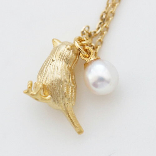 淡水真珠ナチュラル小鳥型ペンダントネックレス約38～39cm（金具込）真鍮金具真鍮チェーンカニ爪プレート 2
