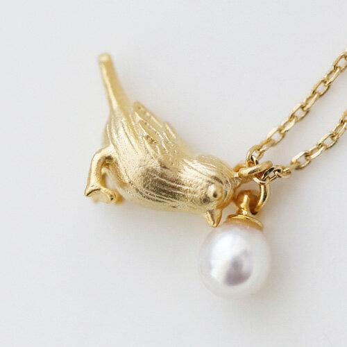 淡水真珠ナチュラル小鳥型ペンダントネックレス約38～39cm（金具込）真鍮金具真鍮チェーンカニ爪プレート 3