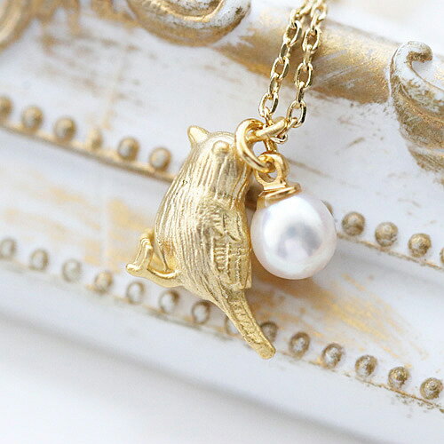 淡水真珠 ナチュラル バードモチーフ ペンダントネックレス 約38〜39cm(金具込) 真鍮 真鍮チェーンカニ爪プレート