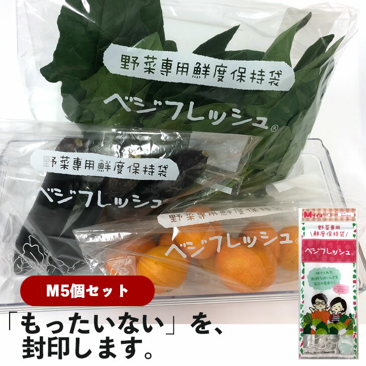 ベジフレッシュM 5個セット 冷蔵保存 フリーザーバッグ おすすめ 長持ち 食品ロス チャック付袋 ジッパー付 鮮度保持 食品保存袋 鮮度保持 鮮度保持袋 小分け袋 便利 お手軽 野菜 肉 果物 フルーツ 食品 冷凍 常温 節約 業務用 大容量 送料無料のサムネイル