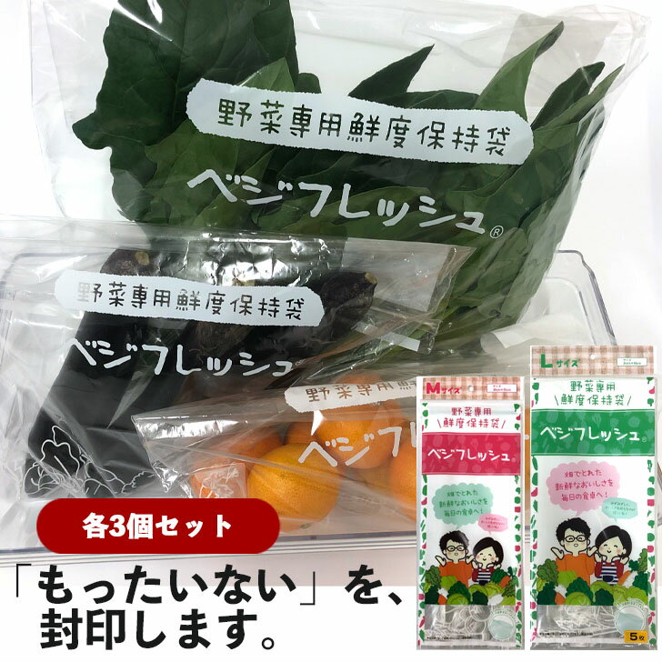 楽天お肉＆サラダ保管計画 楽天市場店ベジフレッシュM&L 各3個セット 冷蔵保存 フリーザーバッグ おすすめ 長持ち 食品ロス チャック付袋 ジッパー付 鮮度保持 食品保存袋 鮮度保持 鮮度保持袋 小分け袋 便利 お手軽 野菜 肉 果物 フルーツ 食品 冷凍 常温 節約 業務用 大容量 送料無料