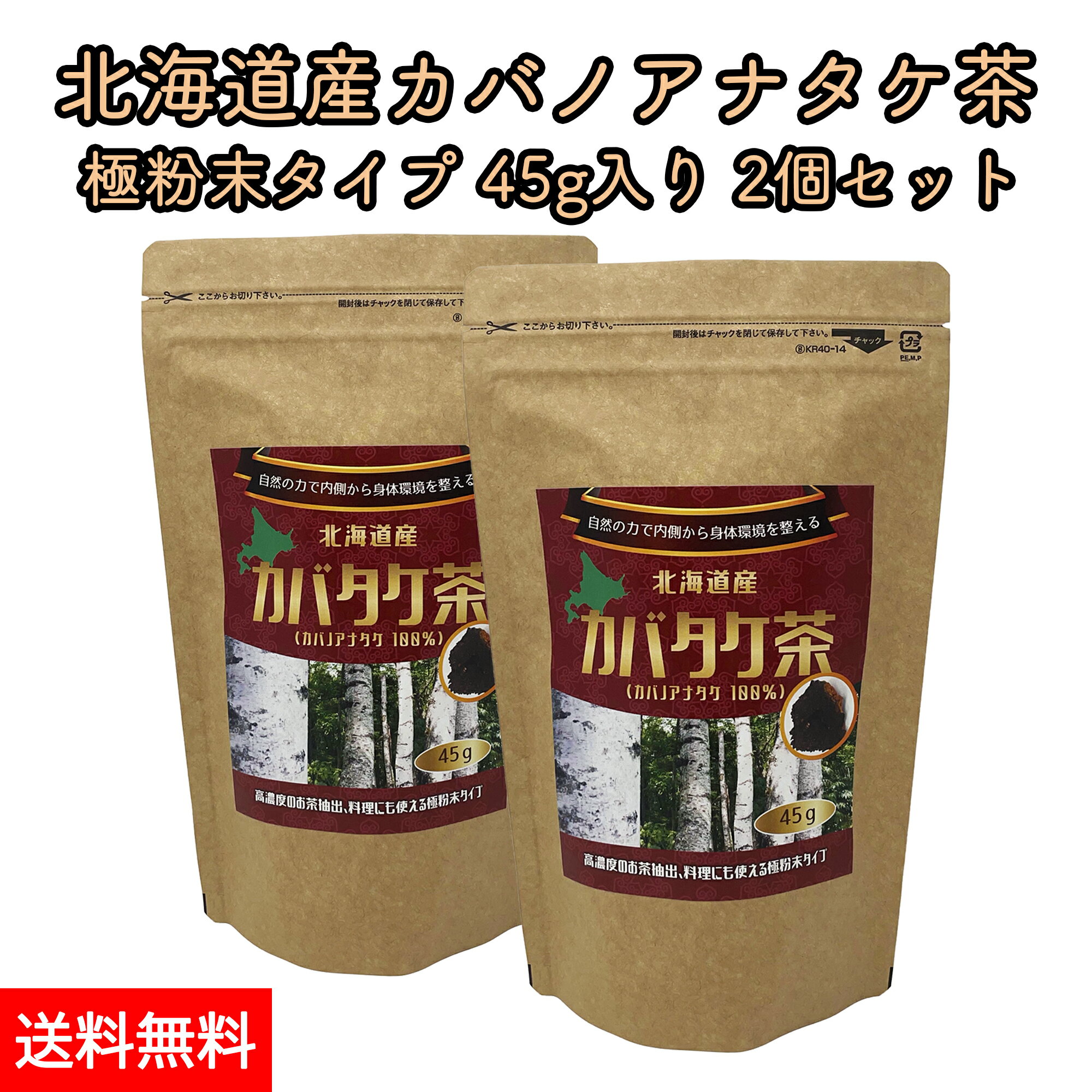 北海道産 カバノアナタケ茶 チャーガ茶 カバタケ茶 極粉末45g 2袋 天然 カバノアナタケ 100%使用 ティーバッグ付き 国産 無添加 えぞボタニカル 送料無料 メール便でお届け チャガ茶 樺孔茸茶 健康茶 キノコ茶