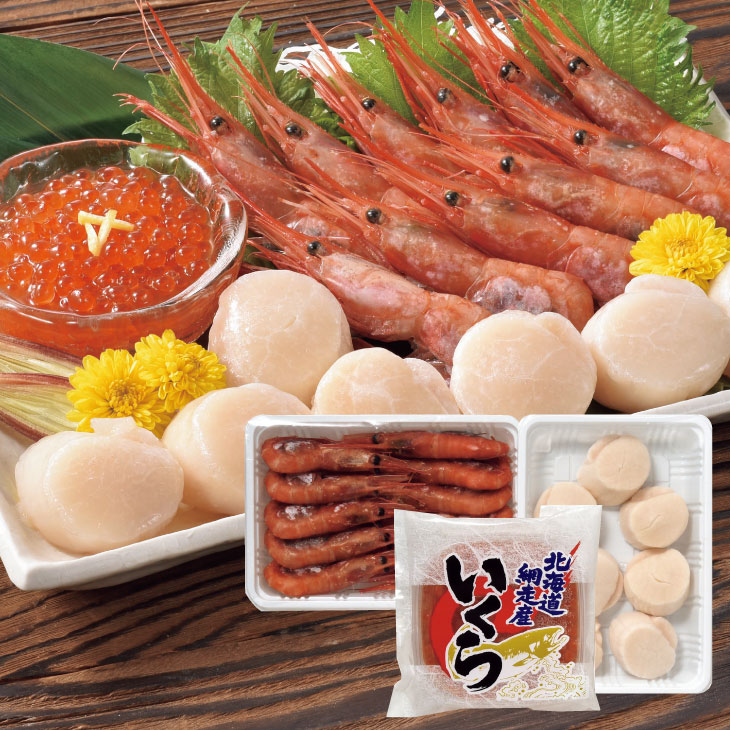 ほたて・えび・いくらセットN 北海道ほたて 北海道えび 北海道いくらギフト ご当地海鮮ギフト 高級魚介ギフト 北海道お取り寄せ 北海道限定ギフト 北海道産直ギフト 北の味覚ギフト お歳暮 クリスマス FUJI