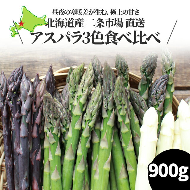 2025年 予約受付中送料無料 北海道産 アスパラガス 3色食べ比べセット(合計900g)【新鮮直送 新鮮 旬 野菜 900g 900グラム 900g アスパラ グリーン ホワイト 白 バラエティ 色違い 3色】