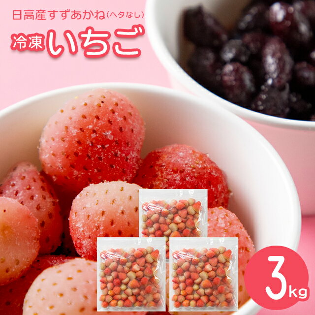 冷凍 フルーツ いちご送料無料 北海道日高産 冷凍いちご（ヘタなし） すずあかね 3kg【冷凍 フルーツ 果物 保存 常備 便利 無添加 無着色 フードロス】のサムネイル