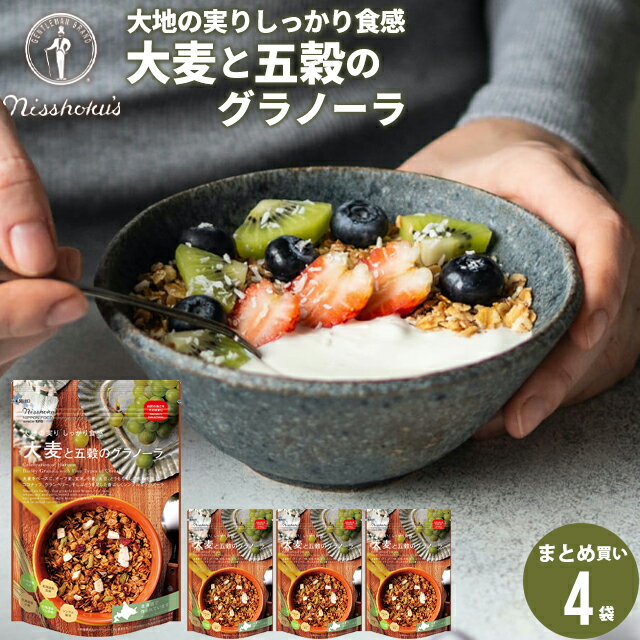 朝食 自宅用 まとめ買い送料無料 日食大麦と五穀のグラノーラ（240g×4袋）【日食 フレーク グラノーラ シリアル 朝食 朝ごはん 健康 ヘルシー ダイエット 食物繊維 栄養 まとめ買い 自宅用 一括購入】