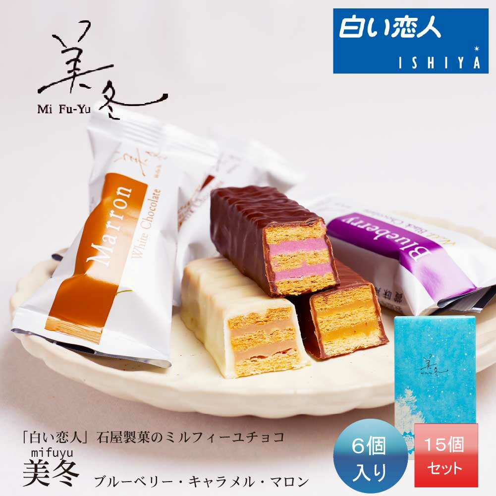 石屋製菓 チョコレートバー 送料無料 美冬 (ブルーベリー、キャラメル、マロン) 6個入x15箱セット 石屋製菓 北海道 お土産 プレゼント スイーツ お菓子 ラングドシャ 母の日 プレゼント