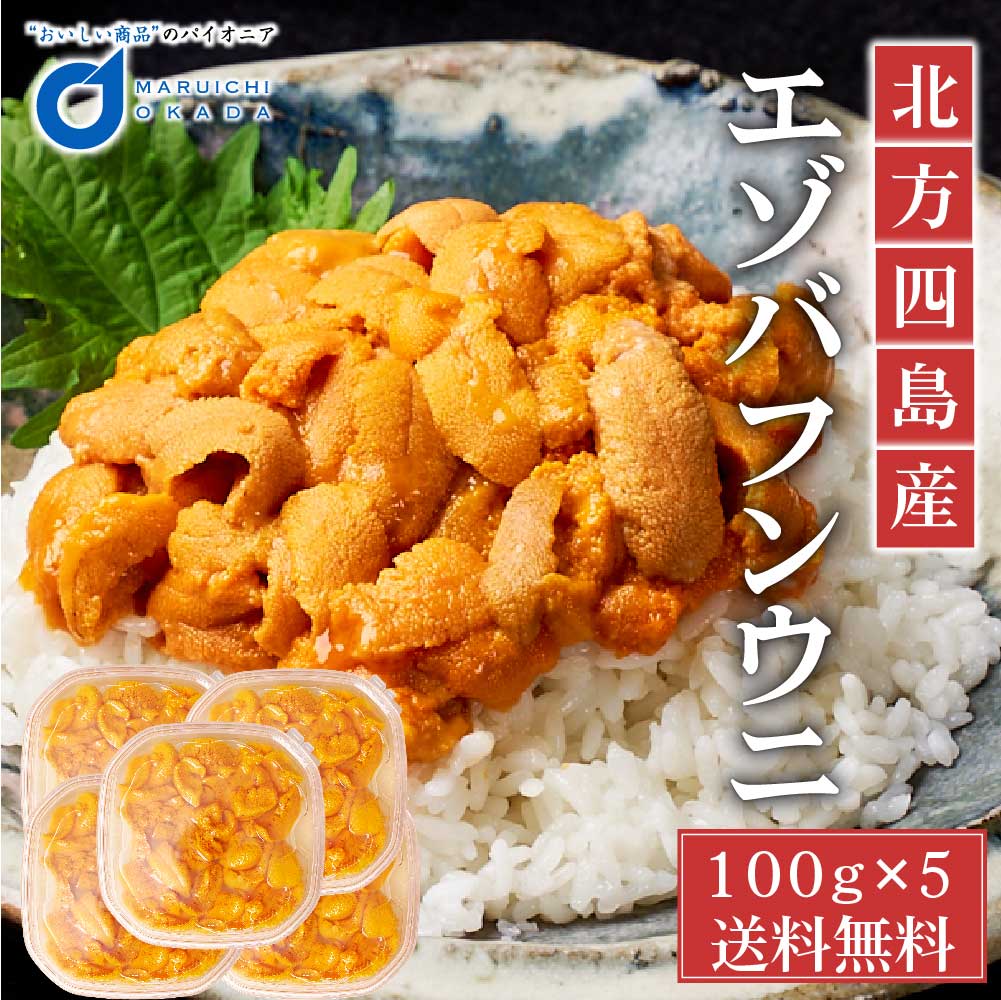 楽天北海道お土産ギフト岡田商店【5/20限定！ポイント5倍！】送料無料 塩水うに 100gx5パック 北方四島産 バフン 生ウニ 雲丹 北海道 グルメ 場外市場 無添加 塩水パック 父の日 プレゼント