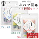 【6/25限定!ポイント5倍】しあわせ昆布 65g × 3種類セット (プレーン味、梅味、山わさび味) メール便 送料無料 こんぶ コンブ 国産 北海道産 駄菓子 お茶請け おつまみ ハッピーカンパニー 遅れてごめんね 父の日 お中元 御中元