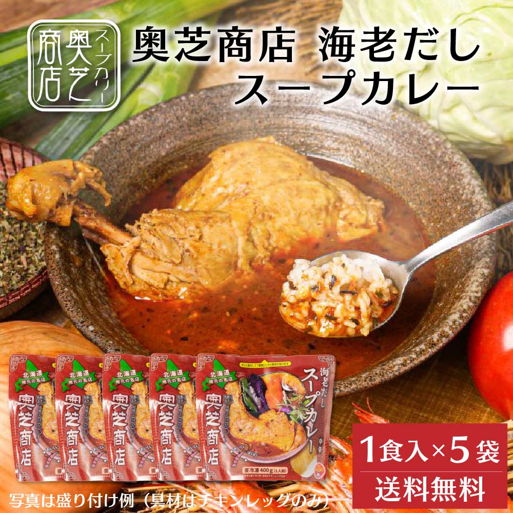 奥芝商店 海老だしスープカレー× 5袋セット チキンレッグ 冷凍カレー 冷凍 北海道 札幌 エビ 出汁 レンジ 簡単 お土産 プレゼント 母の日 プレゼント