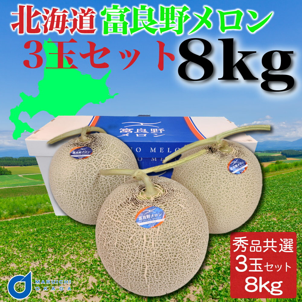 【マラソン期間限定！ポイント5倍！】富良野メロン 3玉セット 8kg 秀品 送料無料 めろん ふらのメロン JAふらの 北海道産 産地直送 ふらの 北海道 復興 応援 敬老の日 ギフト プレゼントのサムネイル