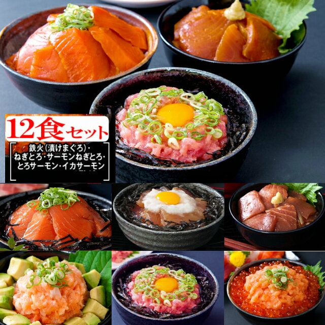 海鮮丼 12食セット（マグロ漬け2p・ネギトロ2P+サーモン