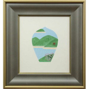絵画 塩出英雄 木版画 『春島』 海 湖 空想世界 自然 花 島 風景 優しい 明るい 美術品 アート しおでひでお