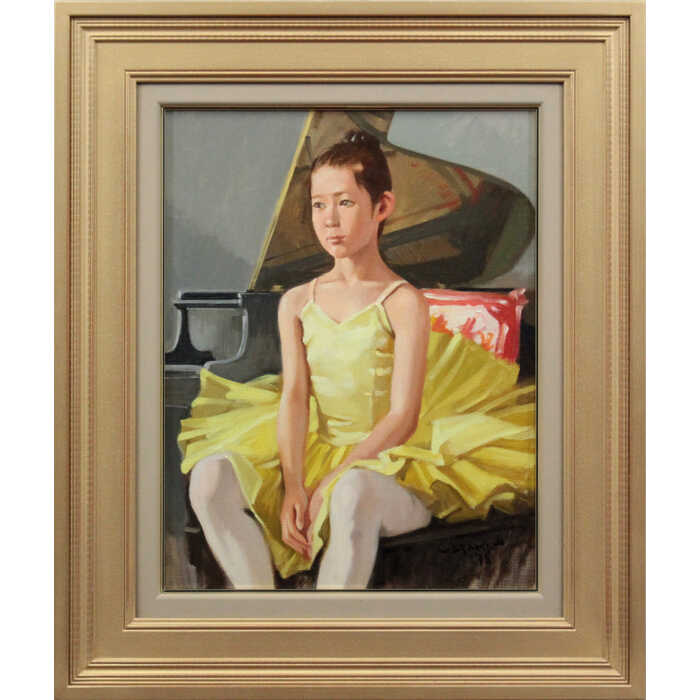 絵画 山岸正巳 油絵・油彩画 『バレリーナ坐像』 人物 子ども 室内風景 美人 重厚 一点物 美術品 アート やまぎしまさみ