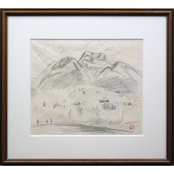 絵画 田辺三重松 デッサン画 『無題』 山 湖 風景 美術品 アート たなべみえまつ