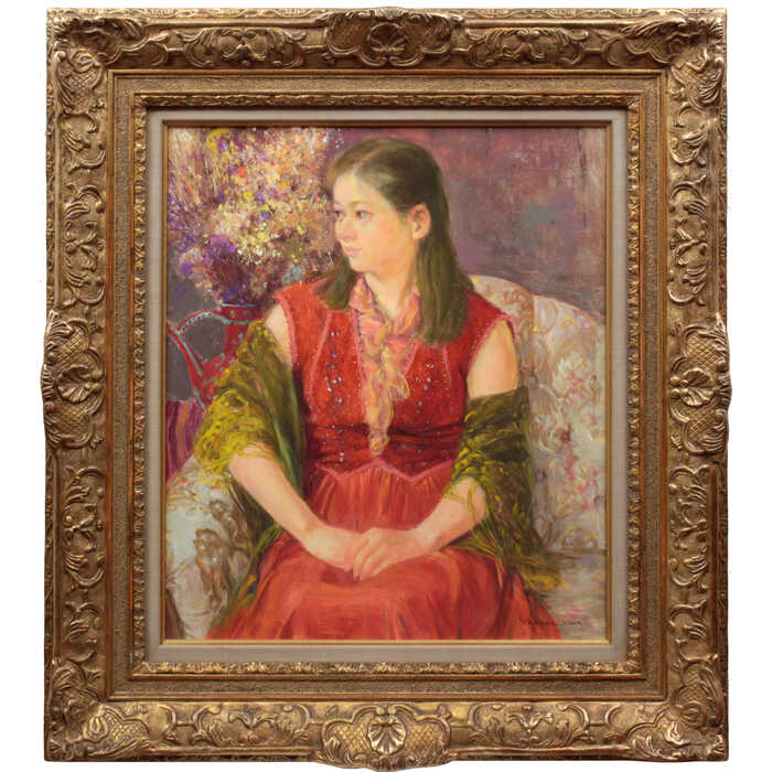 絵画 柳沢淑郎 油絵・油彩画 『秋日』 人物 室内風景 美人 優しい 明るい 一点物 美術品 アート やなぎさわよしろう