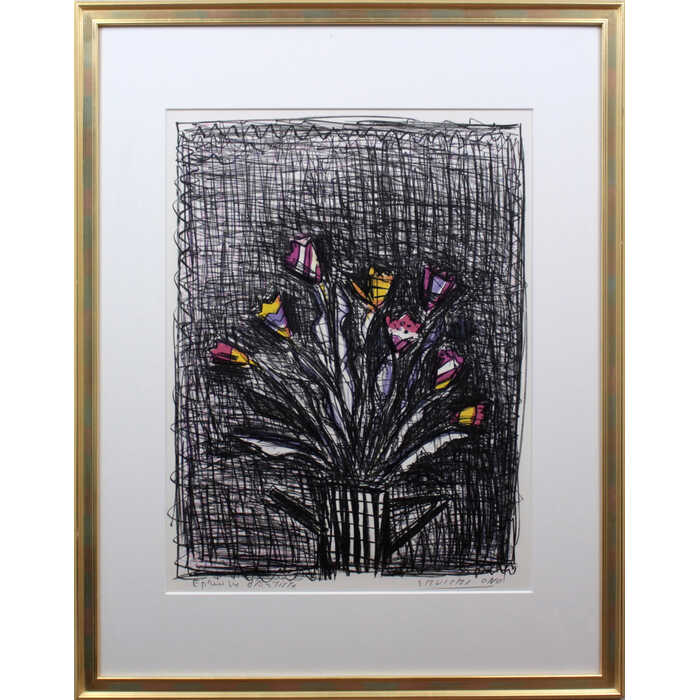 絵画 小野州一 リトグラフ 版画 『チューリップ』 花 カラフル 力強い 美術品 アート おのしゅういち
