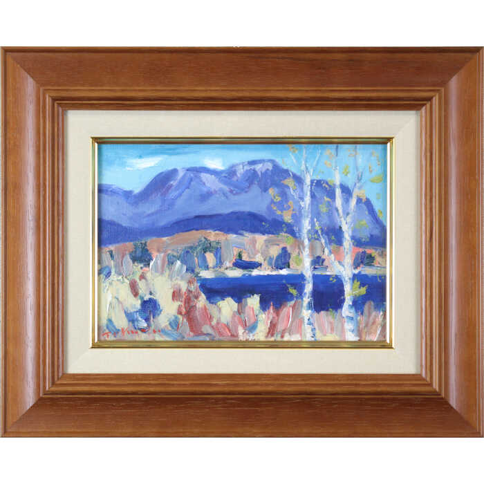 Rakuten - 絵画 作家不明 油絵・油彩画 『野尻湖』 山 湖 一点物 美術品 アート ご贈答品 ギフト