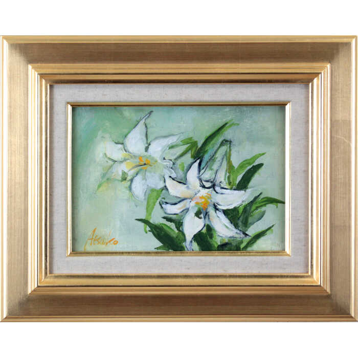 絵画 澤敦子 油絵・油彩画 『ユリ』 花 穏やか 一点物 美術品 アート ご贈答品 ギフト さわあつこ