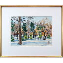 絵画 繁野三郎 水彩画 『円山』 木 林 自然 雪 風景 北海道風景 優しい 明るい 一点物 美術品 アート しげのさぶろう