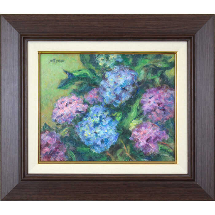 Rakuten - 絵画 長野譲 油絵・油彩画 『あじさい』 花 静物 一点物 美術品 アート ご贈答品 ギフト ながのゆずる