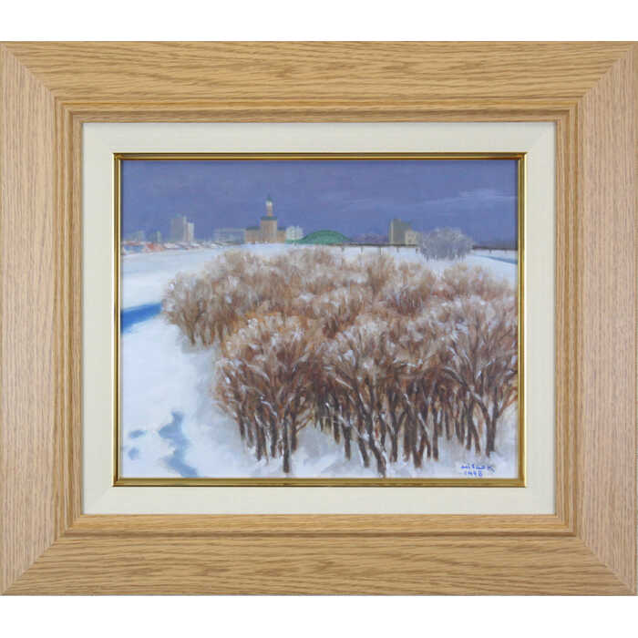 Rakuten - 絵画 楓久雄 油絵・油彩画 『曇る日』 橋 雪 風景 北海道風景 一点物 美術品 アート ご贈答品 ギフト かえでひさお