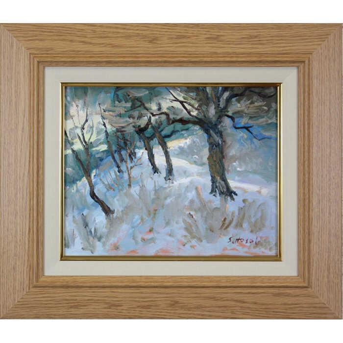 絵画 細井四治郎 油絵・油彩画 『雪の斜面』 山 林 雪 一点物 美術品 アート ご贈答品 ギフト