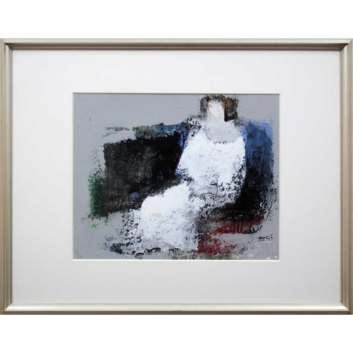 絵画 阿部国利 油絵・油彩画 『椅子に座る女』 人物 一点物 美術品 アート あべくにとし