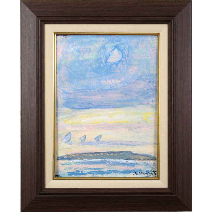 Rakuten - 絵画 橋本三郎 油絵・油彩画 『月』 月 空 風景 幻想的 淡い 穏やか 一点物 美術品 アート ご贈答品 ギフト はしもとさぶろう