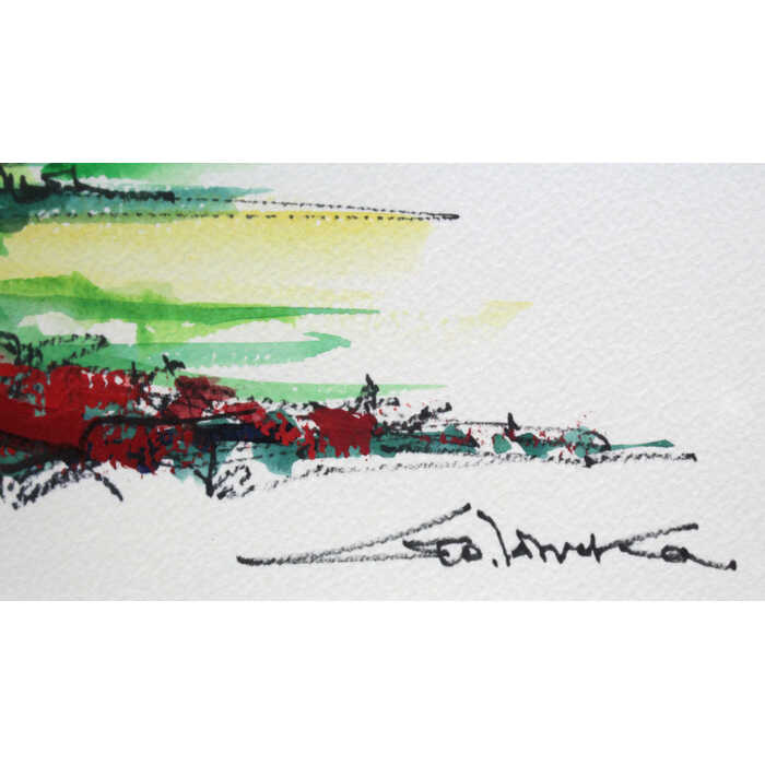 絵画 石岡剛 アクリル画 『利尻岳とサロベツ原野』 山 海 自然 花 風景 北海道風景 夏 幻想的 明るい 美術品 アート いしおかごう