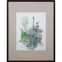 絵画 古館章 水彩画 『小樽稲穂』 街 道 風景 北海道風景 明るい 渡世 生き生き 長閑 一点物 美術品 アート ふるたてあきら