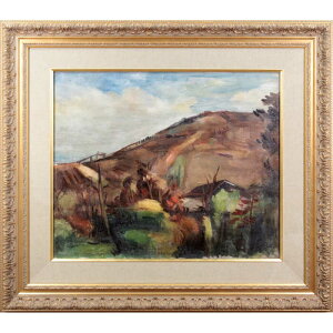 大きいサイズ 大きい絵 著名画家の一点物 絵画 中村善策 油絵・油彩画 『小樽』 家 山 木 自然 風景 北海道風景 力強い 美術品 アート なかむらぜんさく