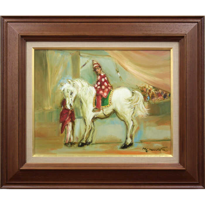 絵画 能仲ヤツヲ 油絵・油彩画 『出番待ち』 サーカス 人々 人物 馬 メルヘン 優しい 一点物 美術品 アート のうなかやつお