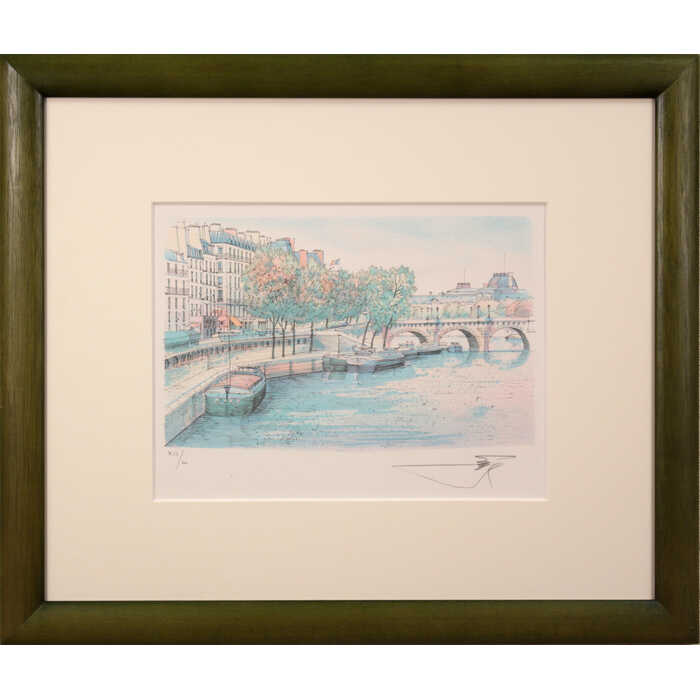 絵画 ロルフ・ラフルスキー リトグラフ 版画 『セーヌ川』 川 橋 風景 外国風景 優しい 明るい 淡い 美術品 アート