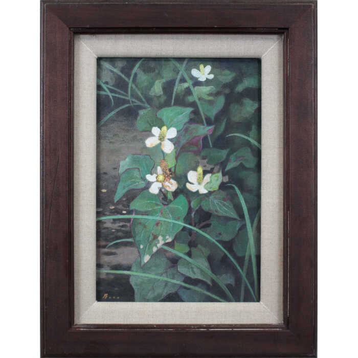 絵画 佐々木敏光 アクリル画 『ドクダミ』 植物 花 優しい 明るい 生き生き 穏やか 美術品 アート ささ..