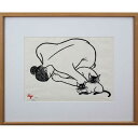 絵画 斎藤誠治 木版画 『モッチャンと二匹の猫』 猫 裸婦 美術品 アート さいとうせいじ