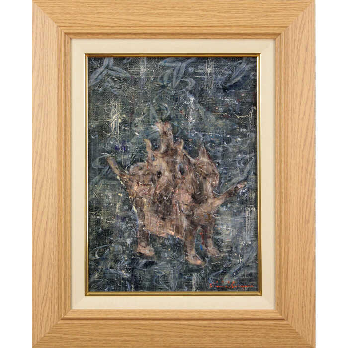 挿絵に用いた騎馬隊を別角度から描いたもの1986年制作技法：油彩画作品サイズ：F4号額のサイズ：高さ48cm×幅39cm×奥行き5.0cm作品の状態：良好ですこちらの作品は、画像と同型の新品の額縁、箱にお入れして発送いたします。新築祝い等のご贈答用としてもお選びいただけます。笹山俊弘（ささやましゅんこう / SASAYAMA Shunko）1946礼文島香深生まれ1964札幌工業高校機械科卒1970アメリカを経てパリに滞在（～'71まで）1971ル・サロン展で銀賞1972全道展で北海道新聞社賞1974渡欧、パリに住み、スペイン、イタリア等旅行（～'75）1974以降、個展が中心1977渡米、サンフランシスコに滞在してメキシコ等歩く1984朝日新聞連載小説「礼文」挿絵担当1986礼文庁舎レリーフ制作1987礼文小学校の開校100年記念碑制作1997礼文町スポーツセンターの各壁画制作2002 稚内市立図書館レリーフ「海峡」制作＜特徴＞自然や人間を独自の視点で見つめ、その本質を究めようと描く注意事項：お使いのモニターの発色具合によって、実際のものと色が異なる場合がございます。