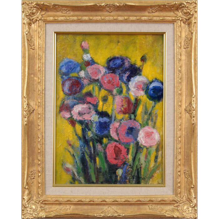 絵画 杉元重義 油絵・油彩画 『矢車草』 花 静物 カラフル 一点物 美術品 アート ご贈答品 ギフト すぎもとしげよし