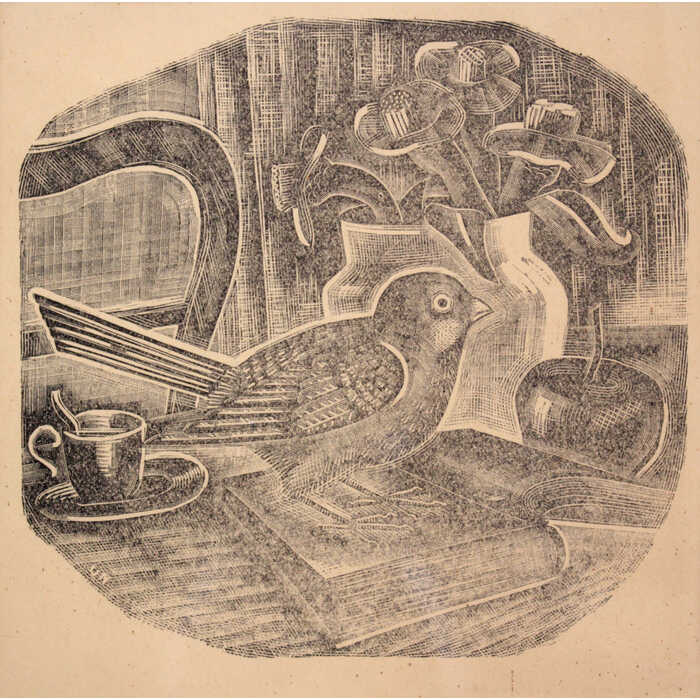 北海道画廊 楽天市場店の絵画 平塚運一 木版画 『机上小禽』 静物 鳥 美術品 アート ひらつかうんいち｜アングル2
