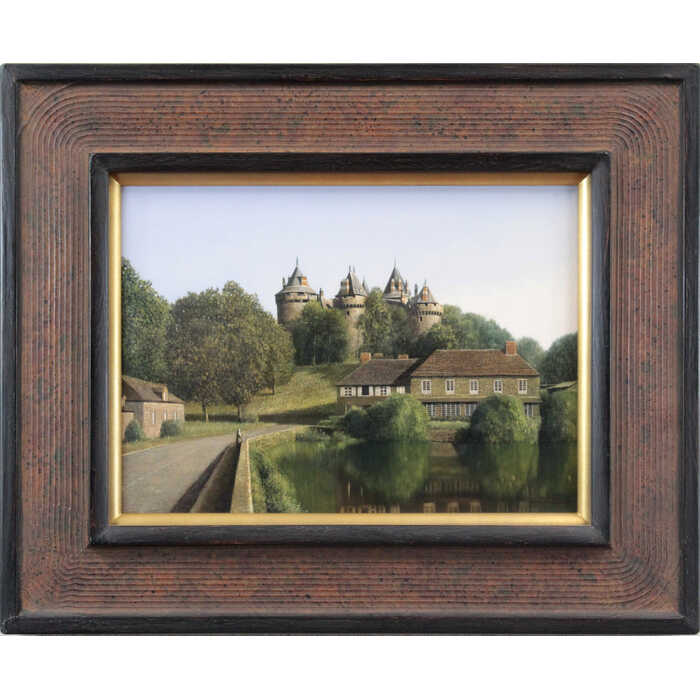 Rakuten - 絵画 中司満夫 油絵・油彩画 『コンブールの湖畔』 城 家 木 池 湖 街 道 風景 外国風景 穏やか 静謐 黄昏 一点物 美術品 アート なかつかさみつお