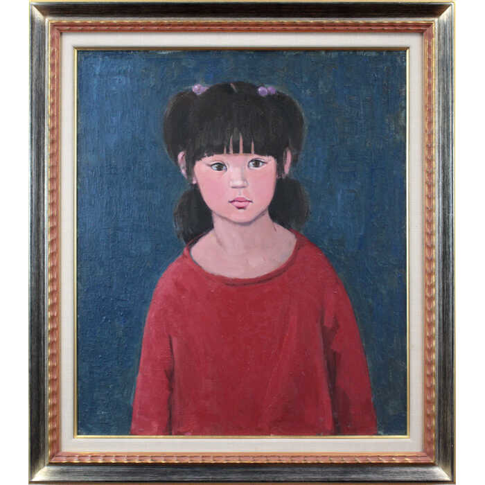 絵画 森本光子 油絵・油彩画 『ぼんぼりの女の子』 人物 子ども 可愛らしい 一点物 美術品 アート もりもとみつこ
