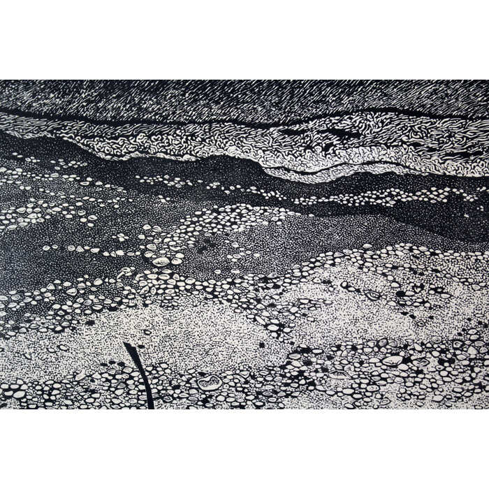 大きいサイズ 大きい絵 絵画 北岡文雄 木版画 『流木のある海岸』 海 海岸 自然 風景 美術品 アート きたおかふみお