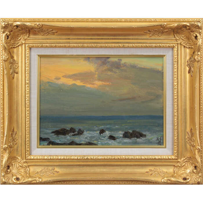 Rakuten - 絵画 鱸利彦 油絵・油彩画 『海（銚子）』 海 海岸 空 風景 幻想的 穏やか 一点物 美術品 アート すずきとしひこ