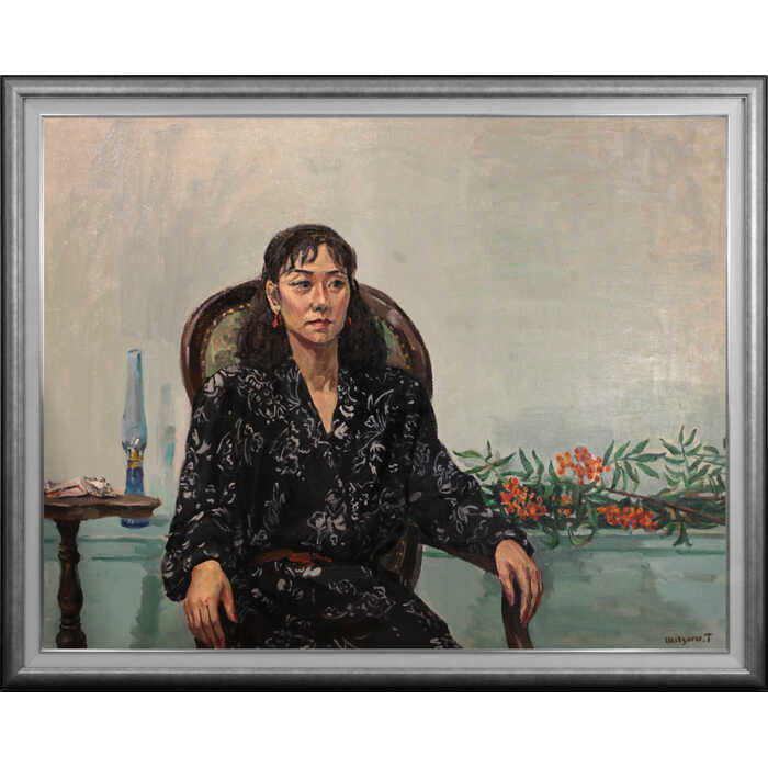 大きいサイズ 大きい絵 著名画家の一点物 絵画 豊田満 油絵・油彩画 『九月の画室』 人物 椅子 渡世 美術品 アート とよたみつる